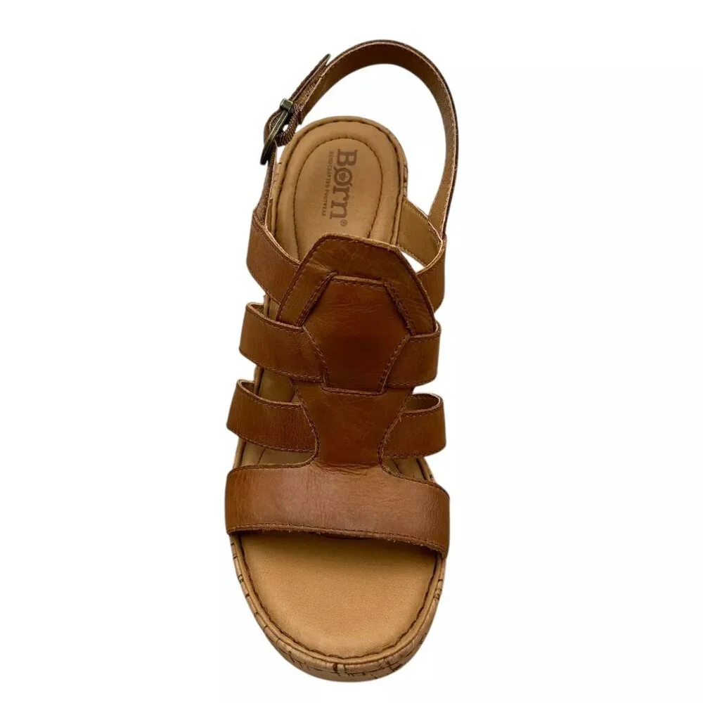 Born Bernese Women’s‎ Cage Wedge Sandal Leather Cork Heel Cushioned Size 8.5-9